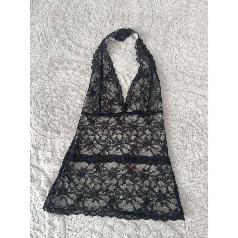 Vtg The Limited Black Lace Halter Top XS Y2K Sheer Floral Lace Cami Goth Fairy